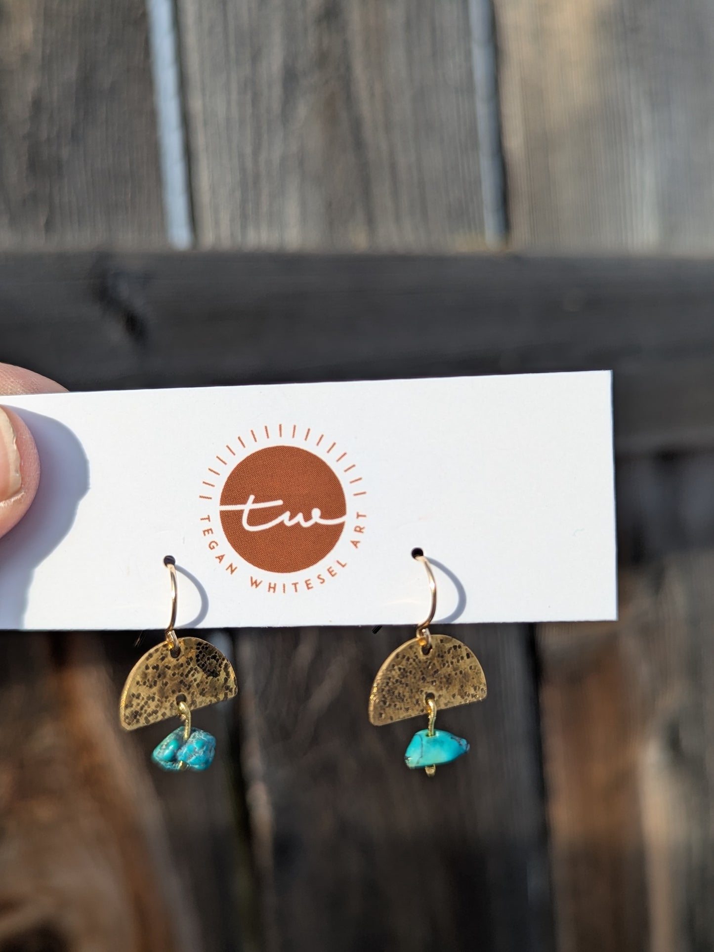 Hammered Brass and Turquoise Earrings