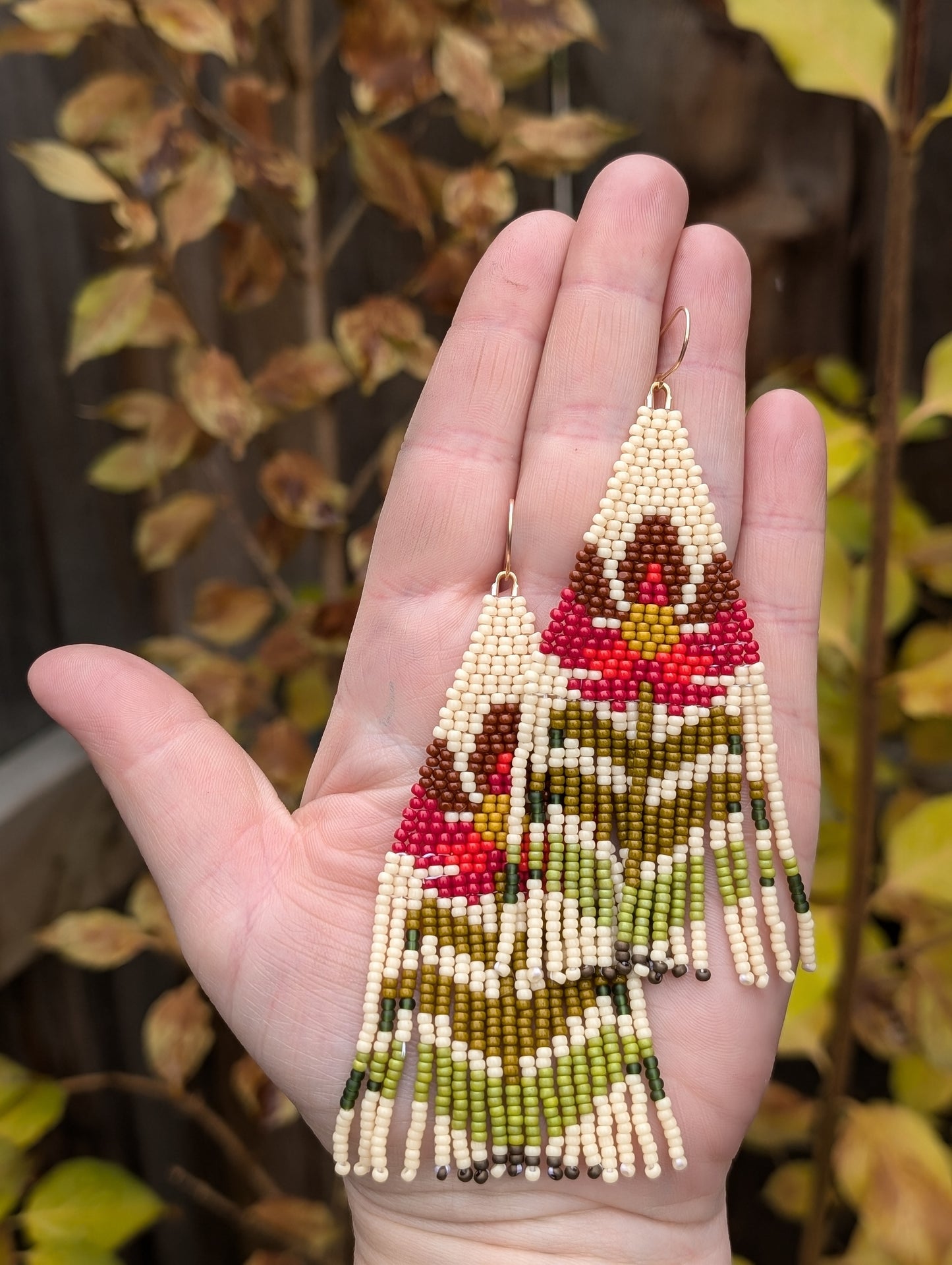 Flower Power Fringe Earrings in Red