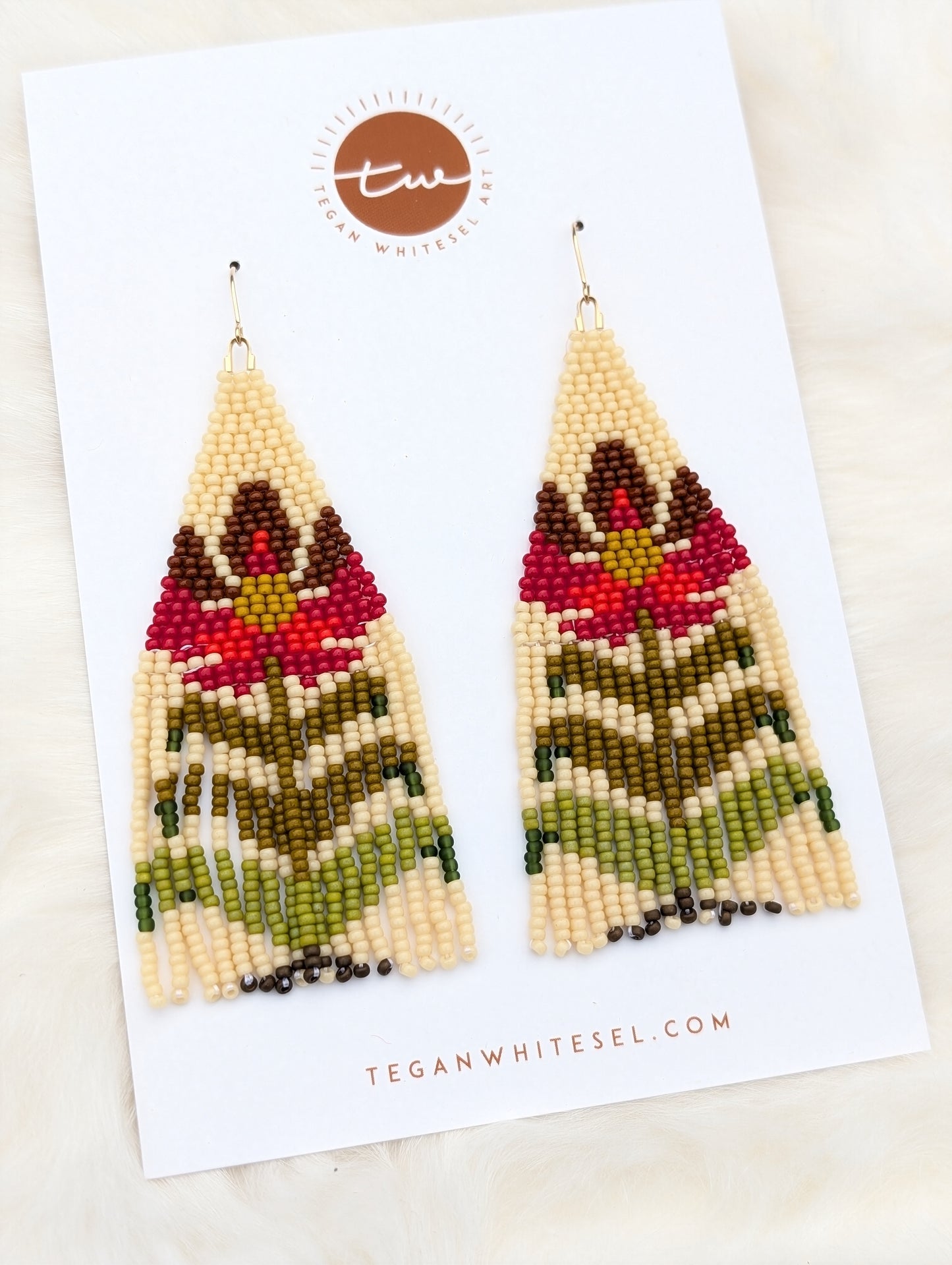 Flower Power Fringe Earrings in Red