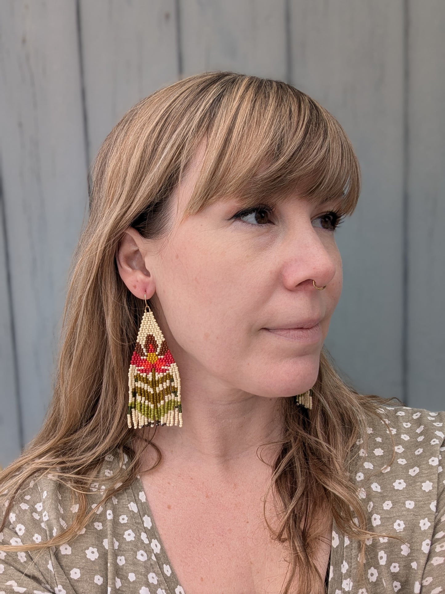 Flower Power Fringe Earrings in Red