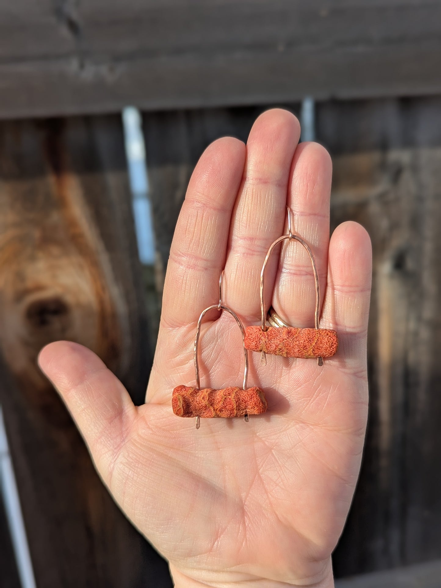 Copper and Coral Earrings