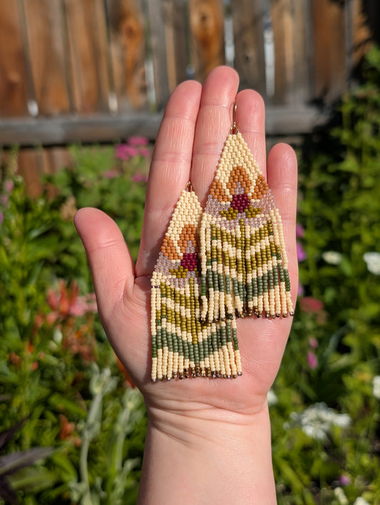 Flower Power Fringe Earrings in Cedar and Lilac