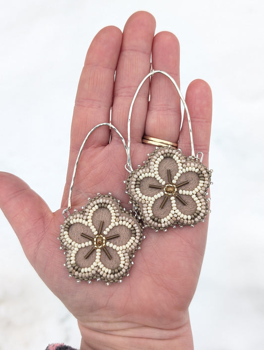 Sterling Silver & Neutrals 5 Petal Flower Earrings