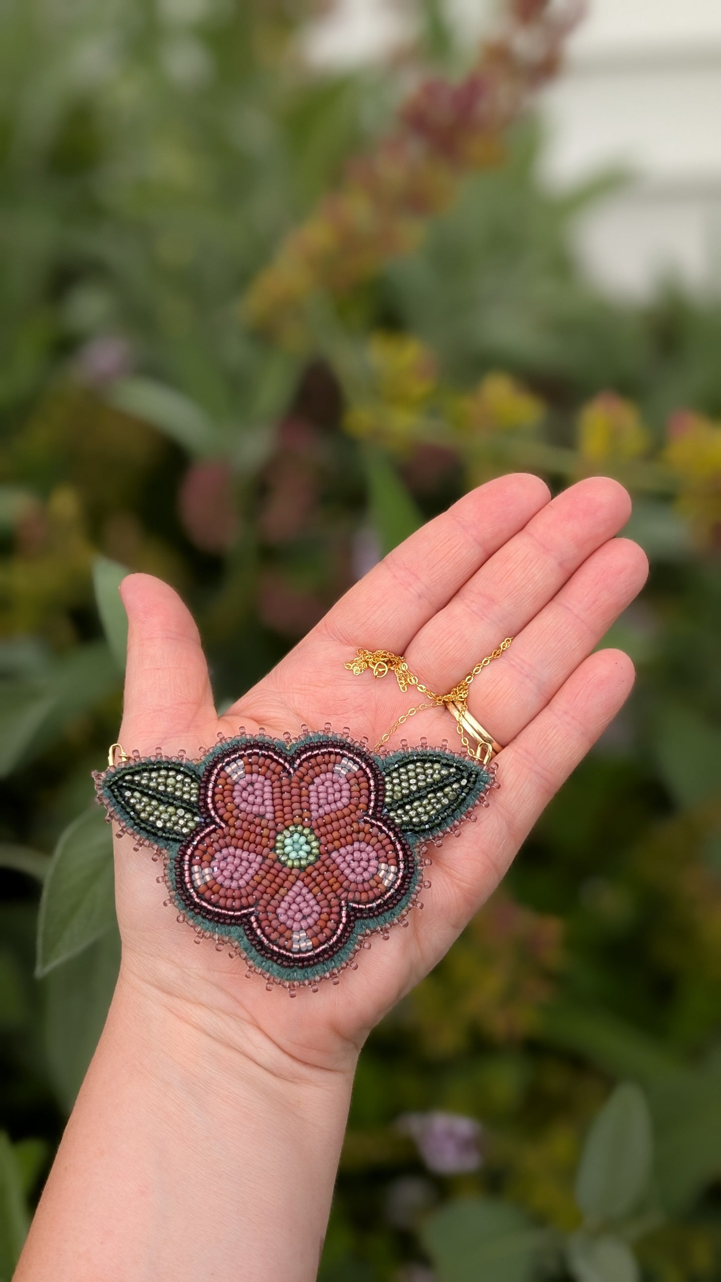 Flower Power Necklace in Sage and Mauve