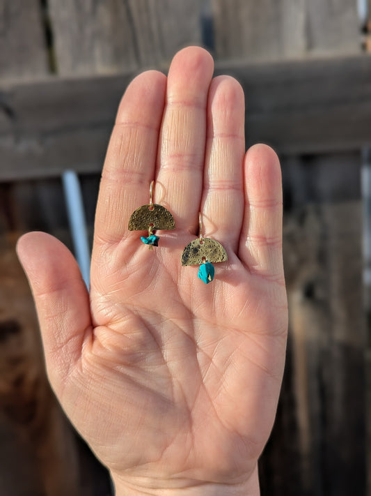 Hammered Brass and Turquoise Earrings