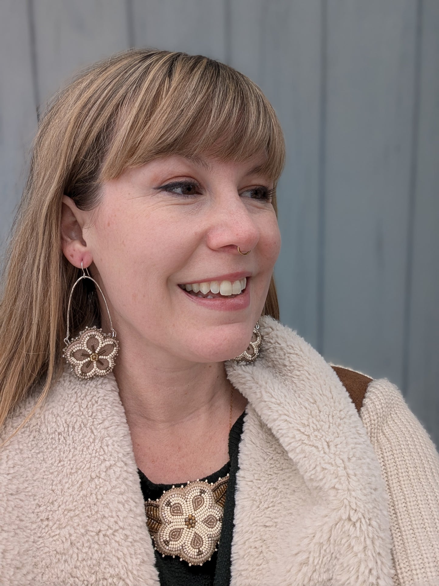 Sterling Silver & Neutrals 5 Petal Flower Earrings