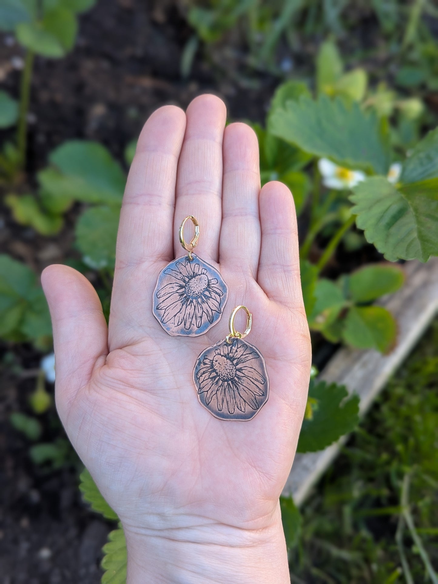 Etched Cone Flower Earrings