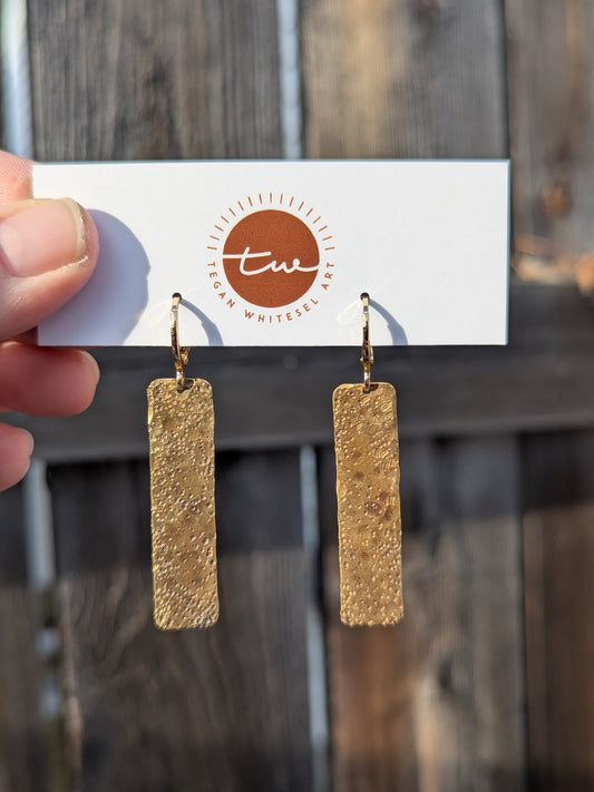 Textured Brass Long Rectangle Earrings