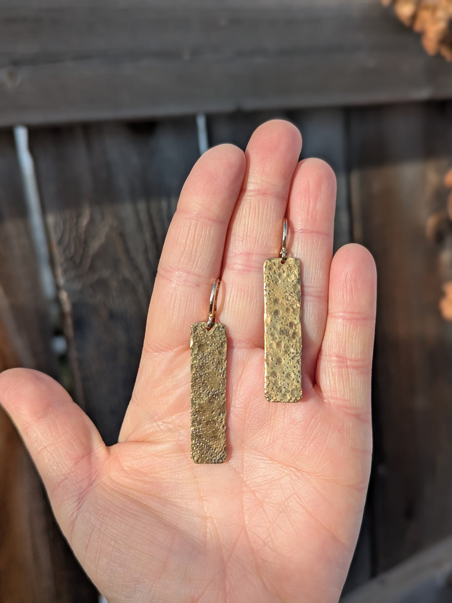 Textured Brass Long Rectangle Earrings