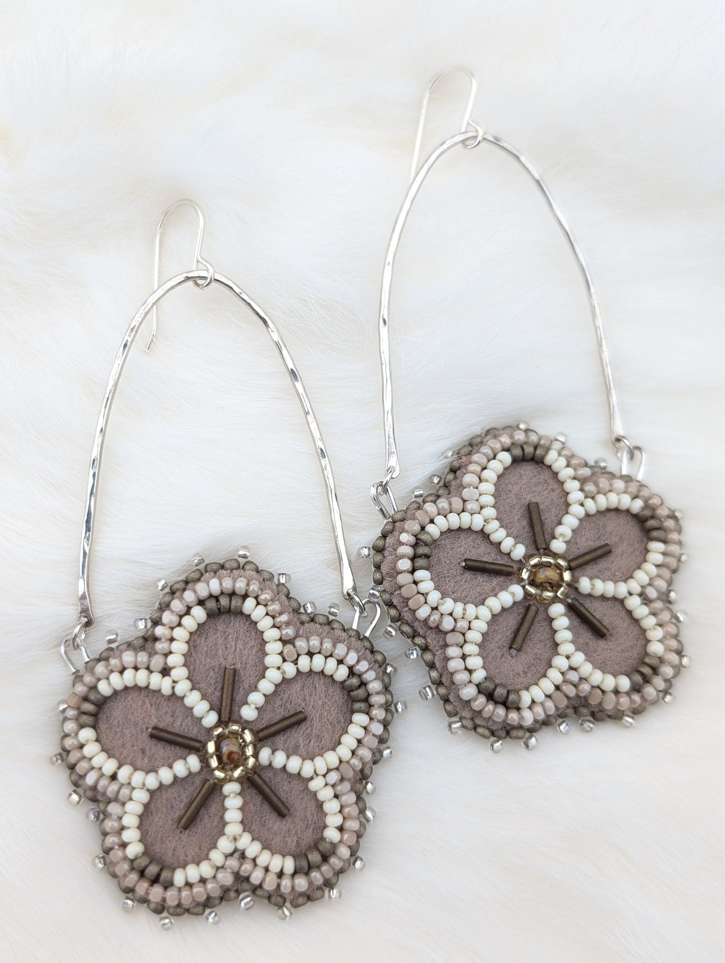 Sterling Silver & Neutrals 5 Petal Flower Earrings