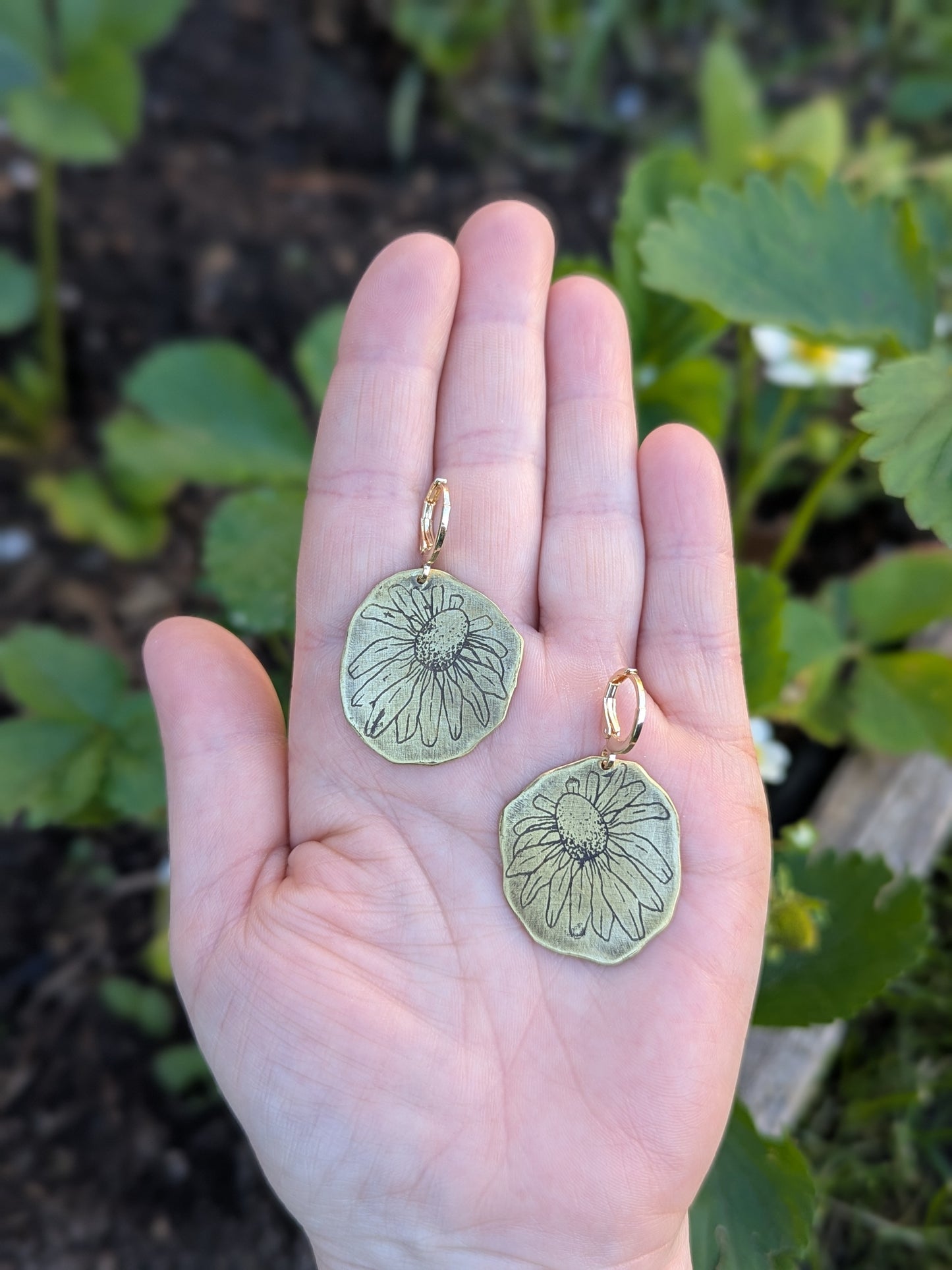 Etched Cone Flower Earrings