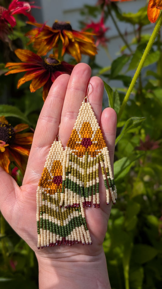 Flower Power Fringe Earrings in orange